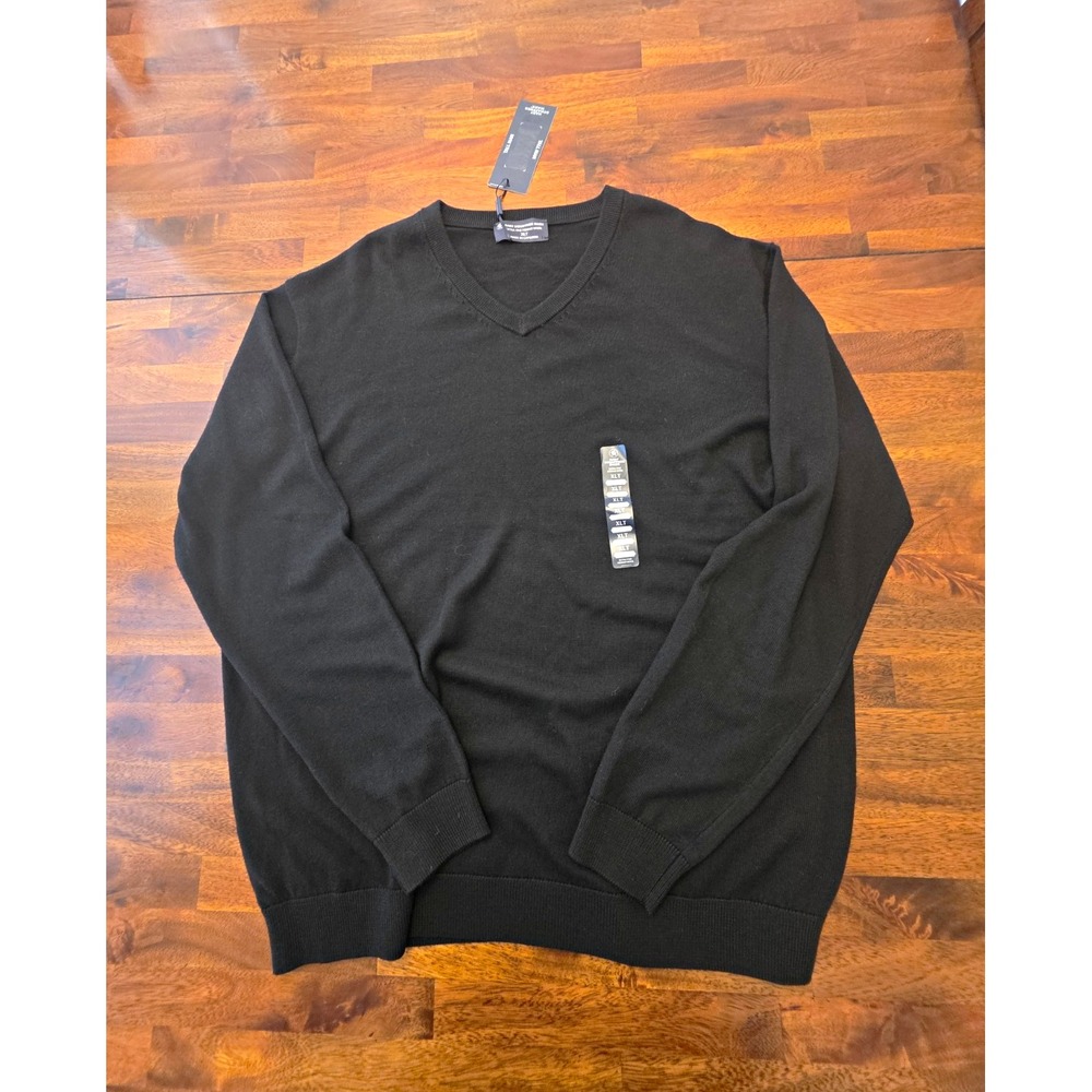Hart Schaffner Marx Mens Merino Wool Knit V-Neck Pullover Sweater Black XLT 044